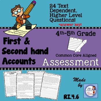 Preview of First & Second Hand Account Assessment for 4th Grade (CCSS aligned!)