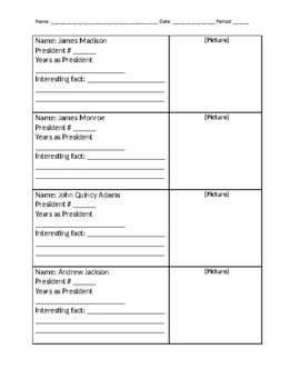 First Seven U.S. Presidents Worksheet by The Awesome History of America