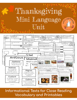 Preview of First Thanksgiving Informational Texts - Reading and Writing Mini Unit for ELLs 