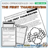 First Thanksgiving Reading Comprehension Passage and Questions