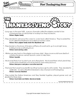 Thanksgiving Story Pictures by Fantastic FUNsheets | TpT