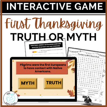 Preview of Social Studies First Thanksgiving and Pilgrims Truth v Myth interactive game