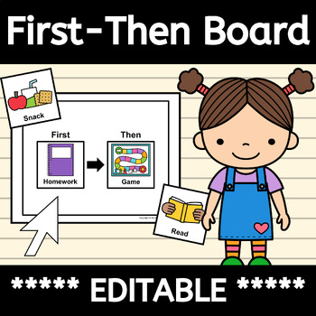 Preview of Editable First Then Board with Autism Visuals for ABA and Behavior Management