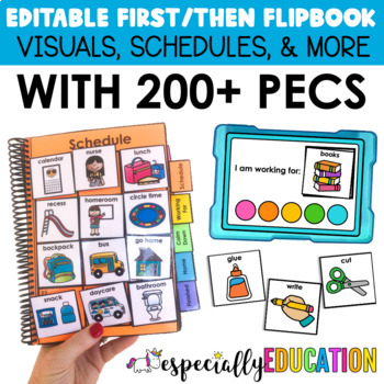 Preview of First Then Board & Visual Schedule Flipbooks (EDITABLE) for Special Education