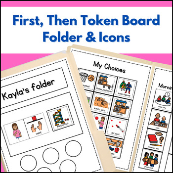 Preview of First, Then Token Board Folder + Boardmaker PCS Schedule & Reinforcer Icons