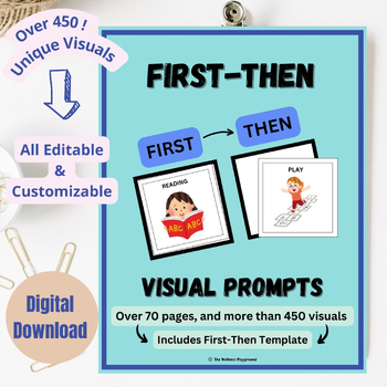 Preview of First Then Visual Choice Cards | Editable First Then Task Template with Visuals