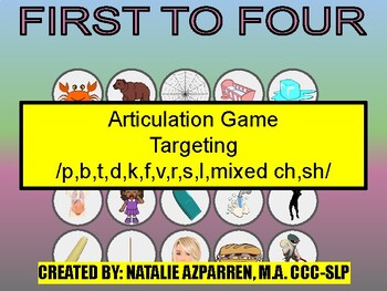 Preview of First To 4 Articulation Game with Pictures Images & Words Teletherapy &In-Person