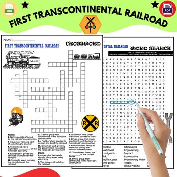 Preview of First Transcontinental Railroad Fun Worksheets - Word Search And Crossword
