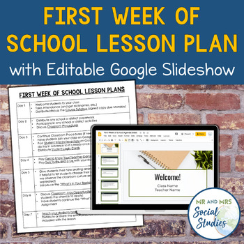 Preview of First Week of School Lesson Plan for Middle School + Editable Google Slideshow