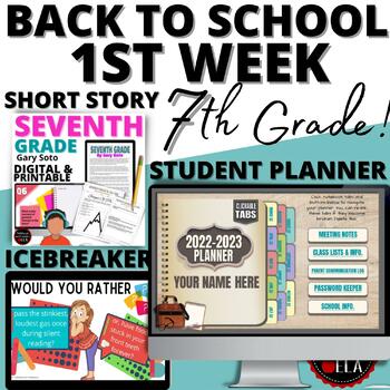 Preview of First Week Of School / Back To School Activities W Seventh Grade by GARY SOTO