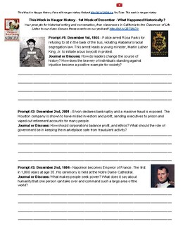 Preview of First Week of December What Happened in History Writing Prompts and Journals