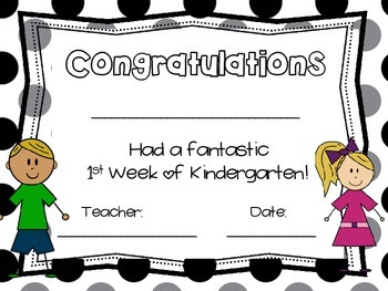Kindergarten Certificates for the first day/ week of school Distance