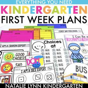 Preview of First Week of Kindergarten First Day Lesson Plans Back to School Activities