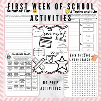 Preview of First Week of School Activities-All About Me, Classmate Bingo, & More! No Prep!