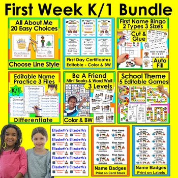 Preview of First Week of School Activities Bundle Value For Kindergarten and First Grade