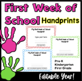 First Week of School Handprint Pre-K, Kindergarten, or Fir