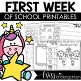 First Week of School Kindergarten Packet and Coloring Pages