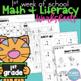 First Week of School Math and Literacy Worksheets First Grade