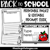 Back to School Writing Pages Google Slide Prompt