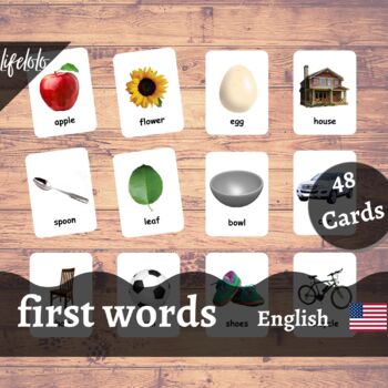 Preview of First Words - English Flash Cards | Baby Words | Baby Toys Learning | 48 Cards