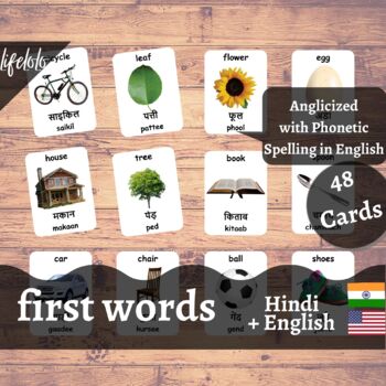 Preview of First Words - HINDI English Bilingual Flash Cards | Baby Words | 48 Cards