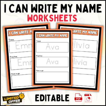 Preview of First Words: I Can Write My Name Worksheets for Little Learners Editable PPT+PDF