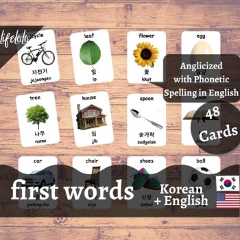 Preview of First Words - KOREAN English Bilingual Flash Cards | Baby Words | 48 Cards