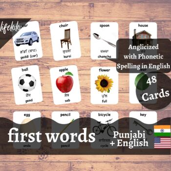 Preview of First Words - PUNJABI English Bilingual Flash Cards | Baby Words | 48 Cards