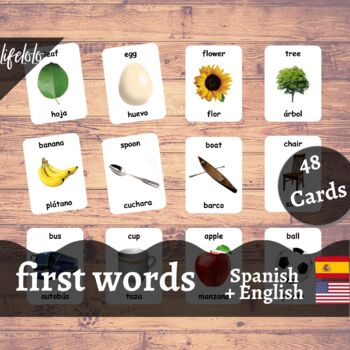 Preview of First Words - SPANISH English Bilingual Flash Cards | Baby Words | 48 Cards