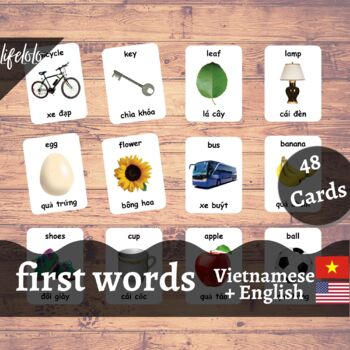 Preview of First Words - VIETNAMESE English Bilingual Flash Cards | Baby Words | 48 Cards
