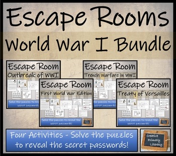 Preview of First World War Escape Room Activity Bundle | 5th Grade & 6th Grade