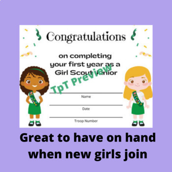 First Year Girl Scout Completion Certificates for Daisies Brownies and ...