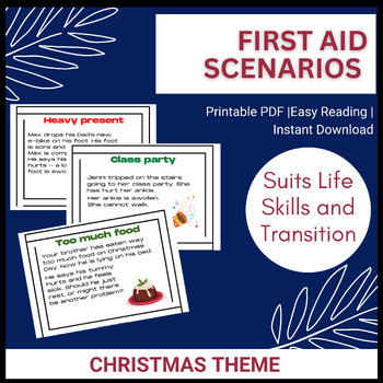 Preview of First Aid Christmas Task Cards with Easy Reading Scenarios