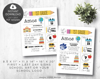 Preview of First and Last Day of School Signs with Child Details, Editable, PDF