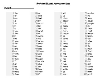 First and Second 100 Fry Word Assessment ~ FREEBIE by Katy's Korner