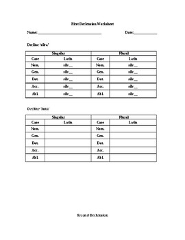 Preview of First and Second Declension Worksheets for Latin Review