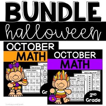 Preview of First and Second Grade Halloween Math Packet - October Worksheets and Activities
