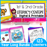 First and Second Grade Literacy Centers Bundle | Digital a
