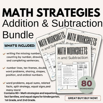 Preview of First and Second Grade Math BUNDLE (Addition, Equations,WordProblems & More!)