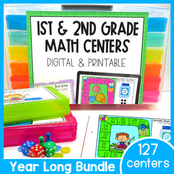Preview of First and Second Grade Math Centers incl. Addition, Subtraction & Place Value