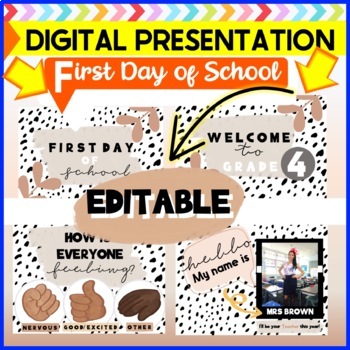 Preview of First day of school presentation EDITABLE boho theme