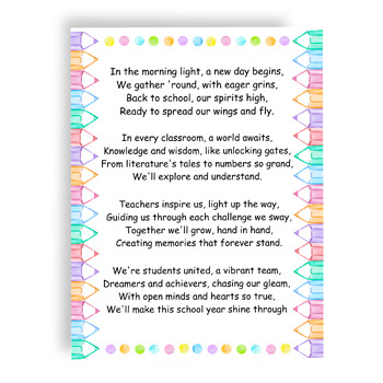 First day of school printable song for children. Back to school poem ...