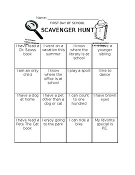 Preview of First day of school scavenger hunt!