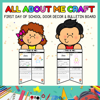 Preview of First day of school write craft Poster l All about me Door Decor, Bulletin Board