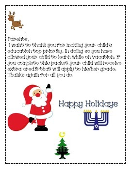 Preview of First grade Homework packet for Holiday Break- COMMON CORE