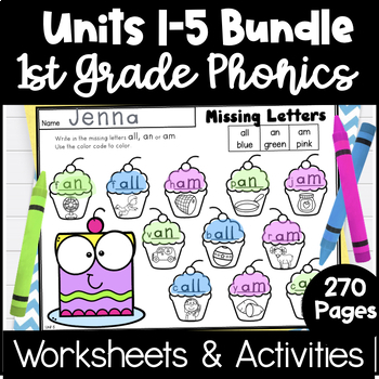 Preview of First Grade Phonics Units 1-5 Bundle