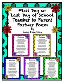 First or End of the Year Teacher to Parent PARTNER POEM