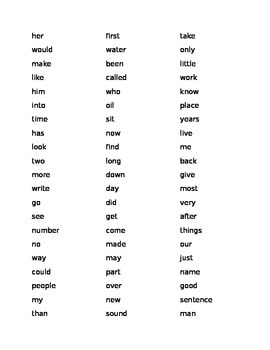 First - sixth High Frequency Words List by Teaching Stellar Learners Store