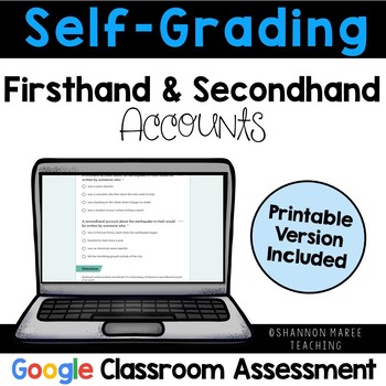 Preview of RI4.6 Self-Grading Firsthand and Secondhand Accounts Quiz  [DIGITAL + PRINT]