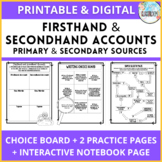 Firsthand Secondhand Accounts Interactive Notebook, Worksh